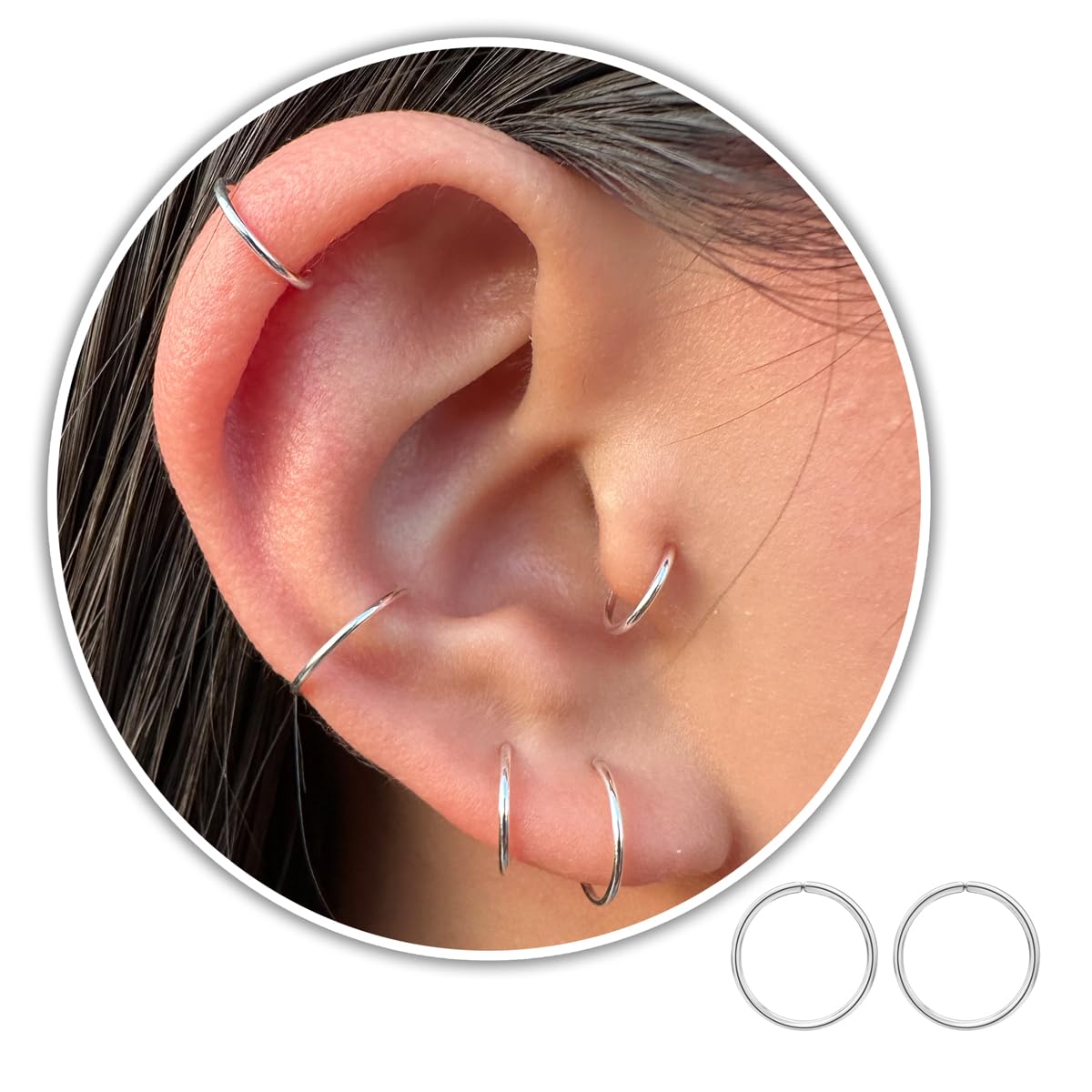 Small Gold Sterling Silver Huggie Hoop Earrings for Women Cartilage Nose Helix Tragus (Silver, 11mm 20 gauge / 1 pair)