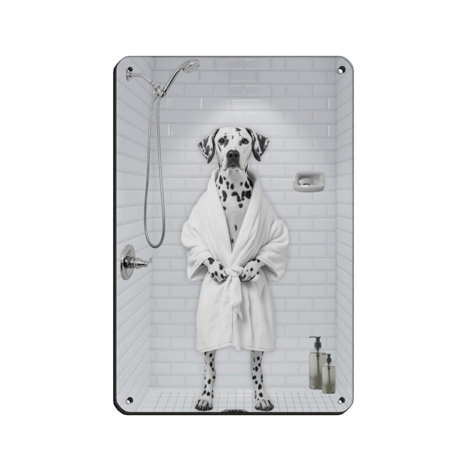 Dog in Bathrobe And Shower Décor Tin Sign Vintage Metal Pub Club Cafe Bar Home Wall Art Decoration Poster Retro 8x12inch(20x30cm)