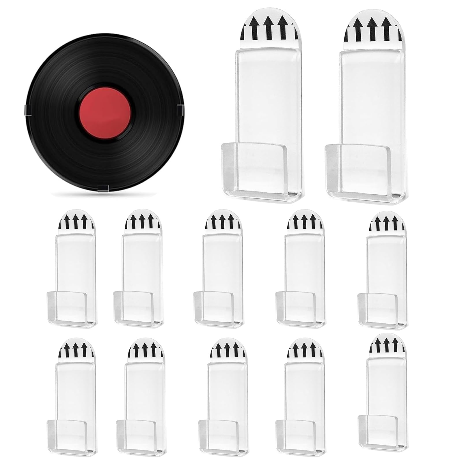 Merzio 12 Pcs Clear Acrylic Vinyl Wall Mount Display, Self-Adhesive Vinyl Record Holder No Drill, For Album Cover, CD, Comic Book Storage and Magazine Collection Home Office Decoration (white)