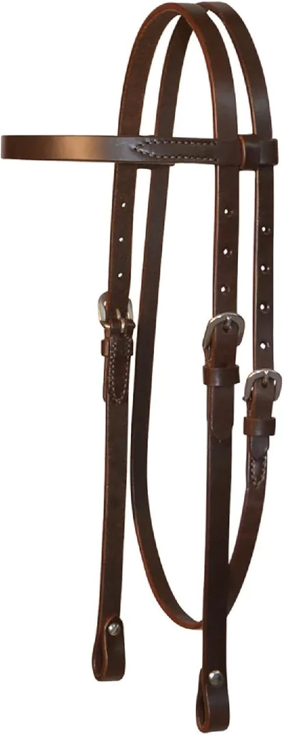 Circle Y Western Lightweight Classic Smooth Browband Headstall - Horse Size Smooth Tooling Single-Ply Leather with Stainless Steel Hardware 5/8" Width Headstall