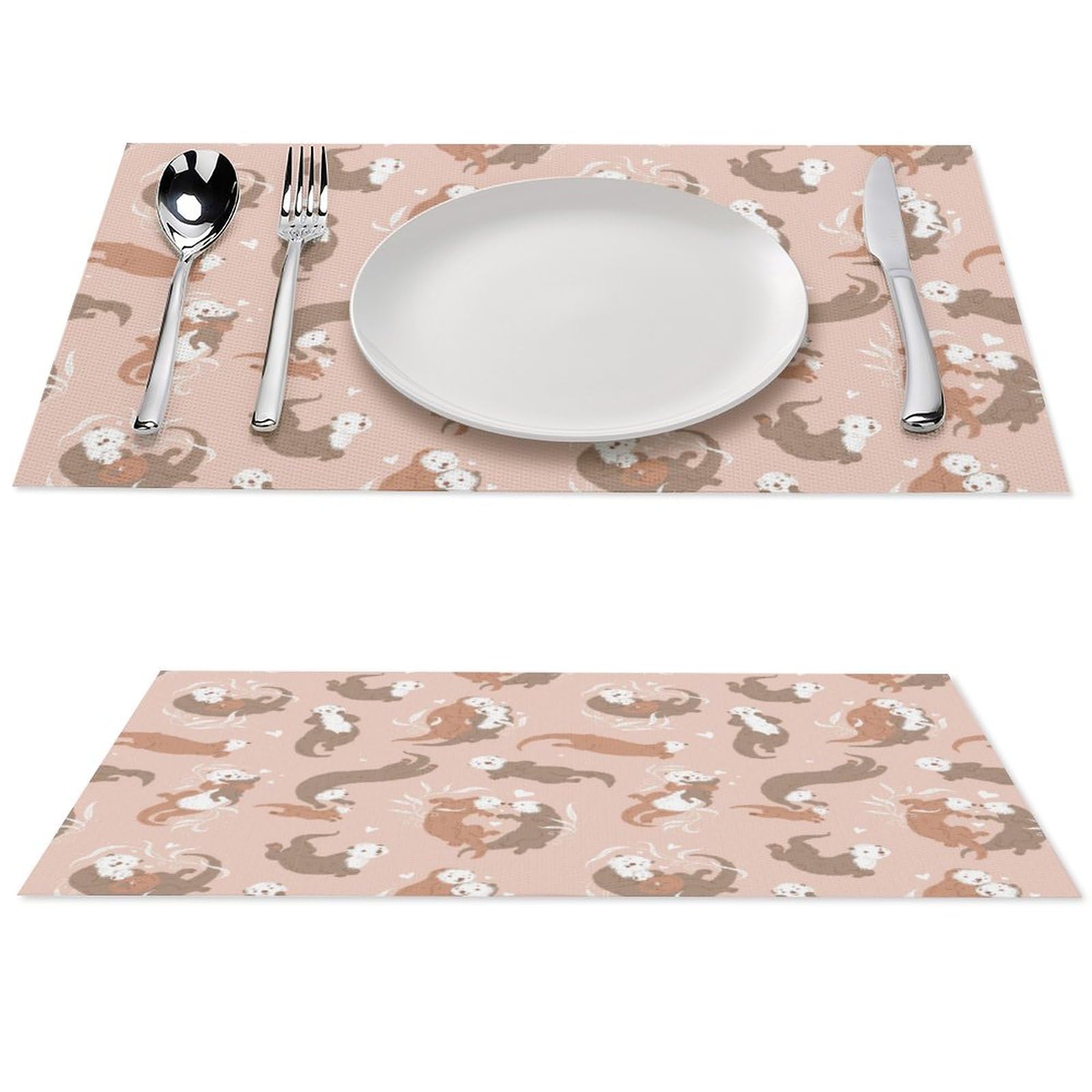 Otters Pattern Placemats Set of 4 PCS Washable Table Runner 18" X 12" Place Mats for Kitchen Party Dining Decoration