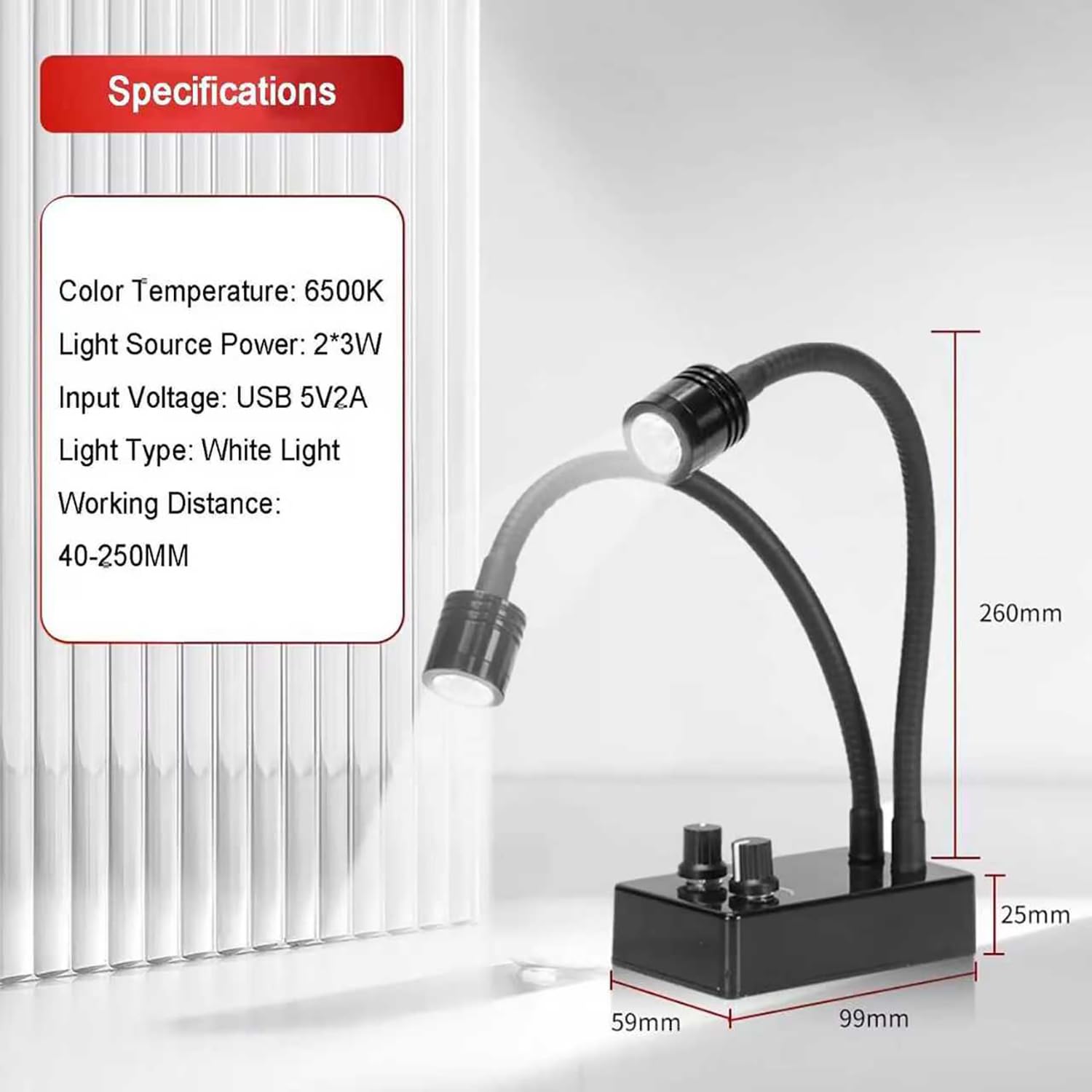 Lampe D'éclairage pour Microscope De Laboratoire, Double Spot LED À Col De Cygne, Luminosité Réglable en Continu Et Angle Réglable À 360°, Température De Couleur 6500k, pour Microscope Stéréoscopique