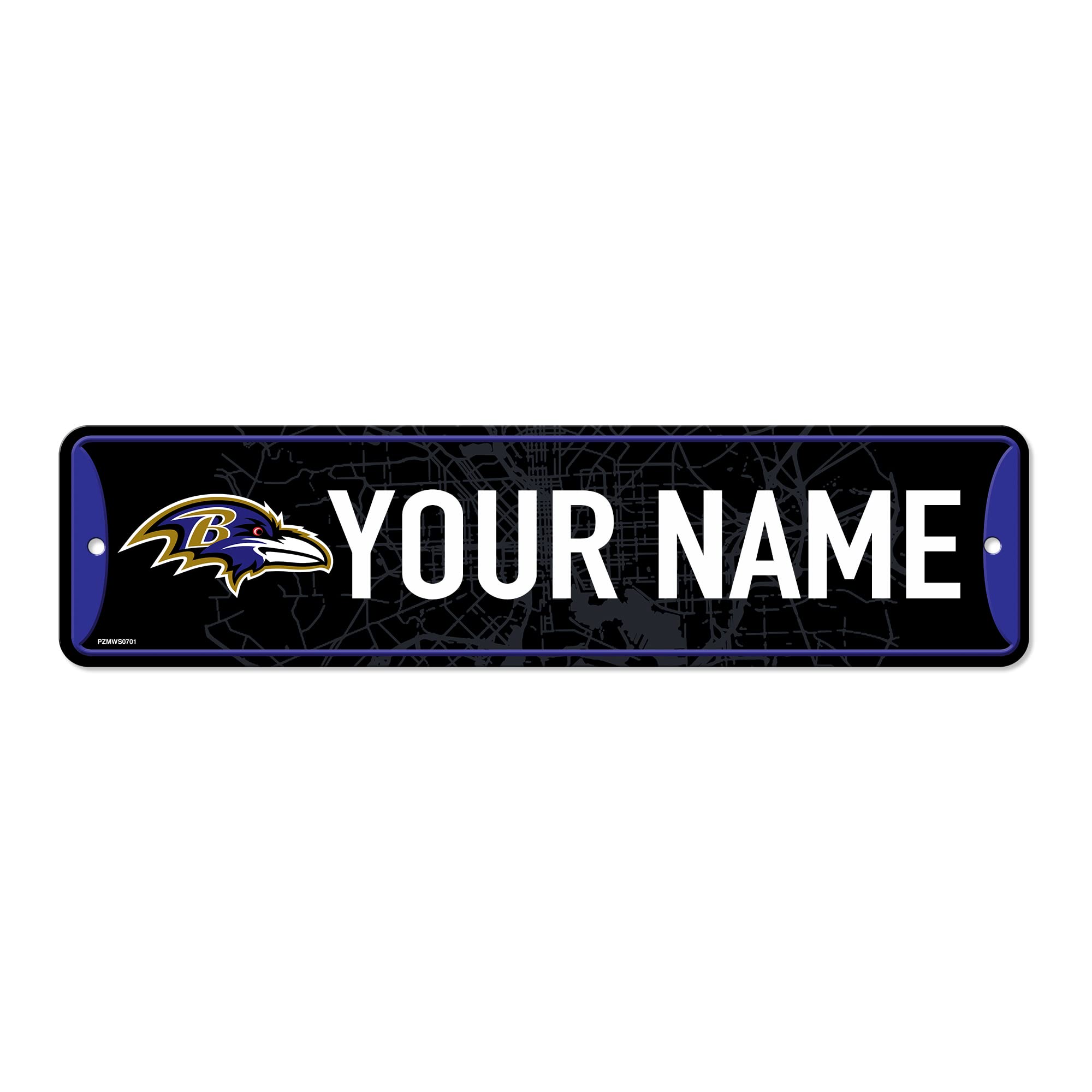 Rico Industries NFL Football Baltimore Ravens Primary Personalized Metal Street Sign 4" x 15" Home Décor - Bedroom - Office - Man Cave