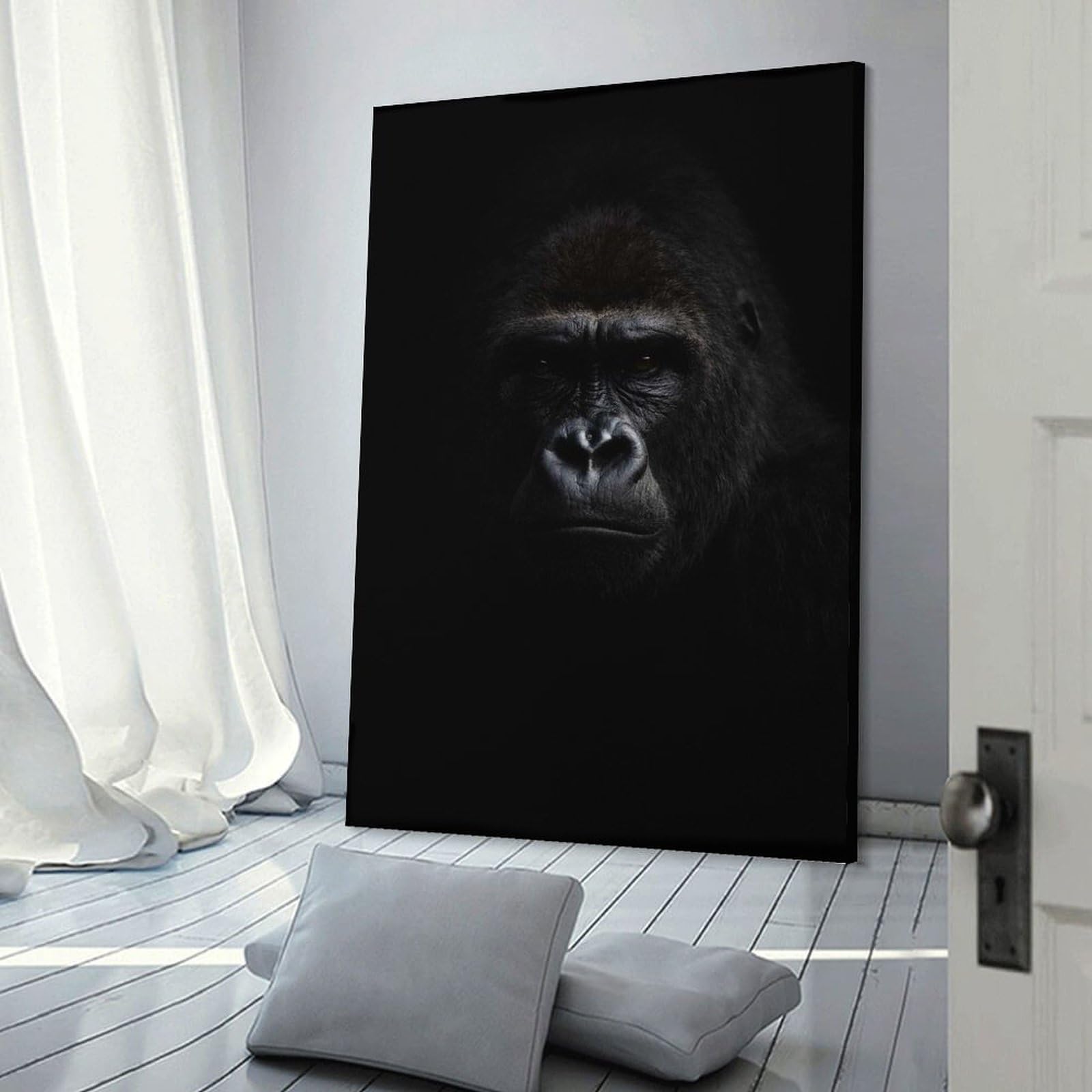 Canvas Wall Picture Close-up Portrait of A Gorilla, 16x24inch(40x60cm), for Restful Interiors, Bedrooms Or Small Rooms, Home Artwork with A Soft Interior Feel