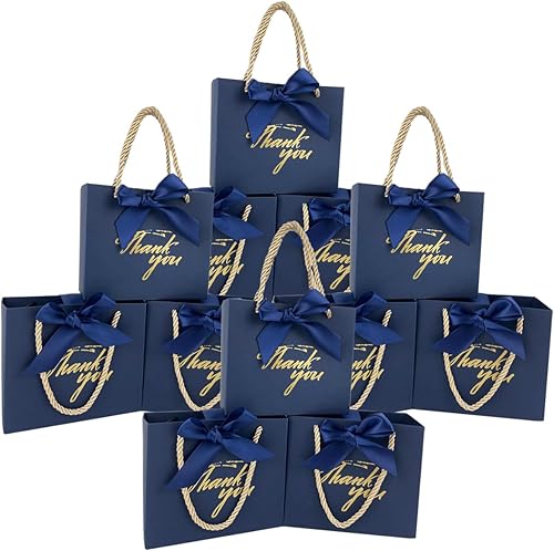 Miniatura 22 de TKSBAG Paquete de 50 bolsas pequeñas de regalo de agradecimiento con asas de 5.5 x 2.5 x 4.7 pulgadas, mini bolsas de regalo negras a granel