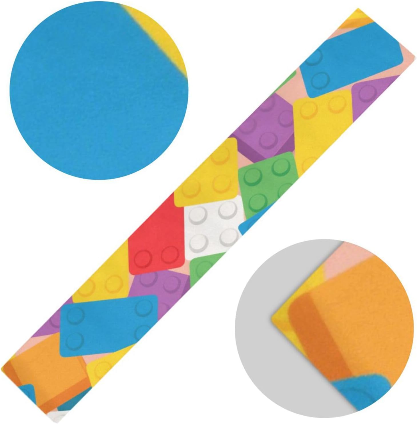 Colorful Cartoon Cute Building Block Decorative Farmhouse Table Runner, 13x70inches, Garden Party Decorations for Summer Reusable Table Runner Christmas 70" Long