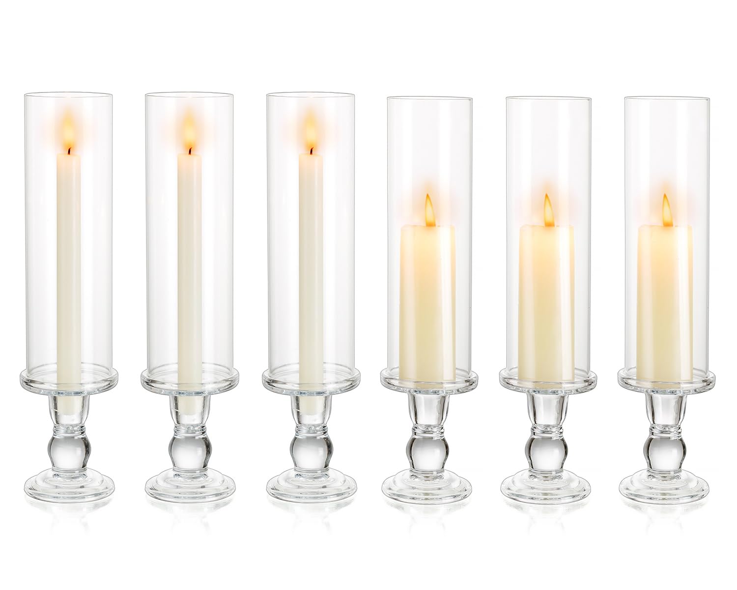 NUPTIO Candle Stick Candle Holder: 6 Pcs 13.8 inch Tall Hurricane Candlesticks Holders Centerpiece Crystal Glass Taper Candles Stands with Open Ended Crystal Chimney Tube for Wedding Party Decoration
