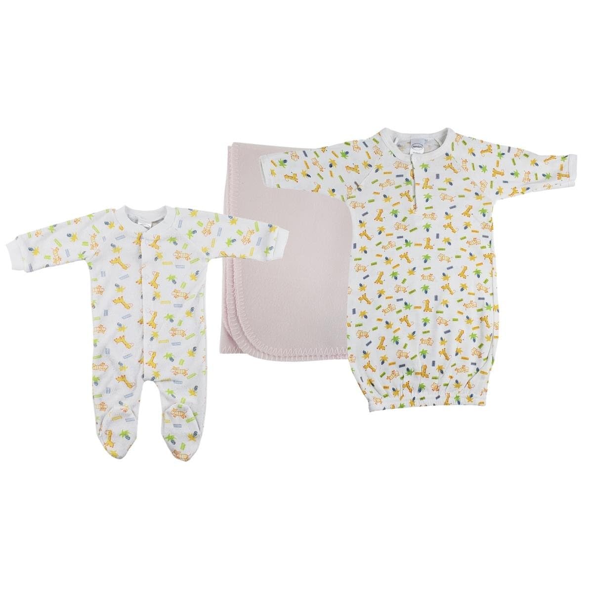 Bambini NC-0961M Girls Newborn Baby 3 Piece Layette Sets White & Pink