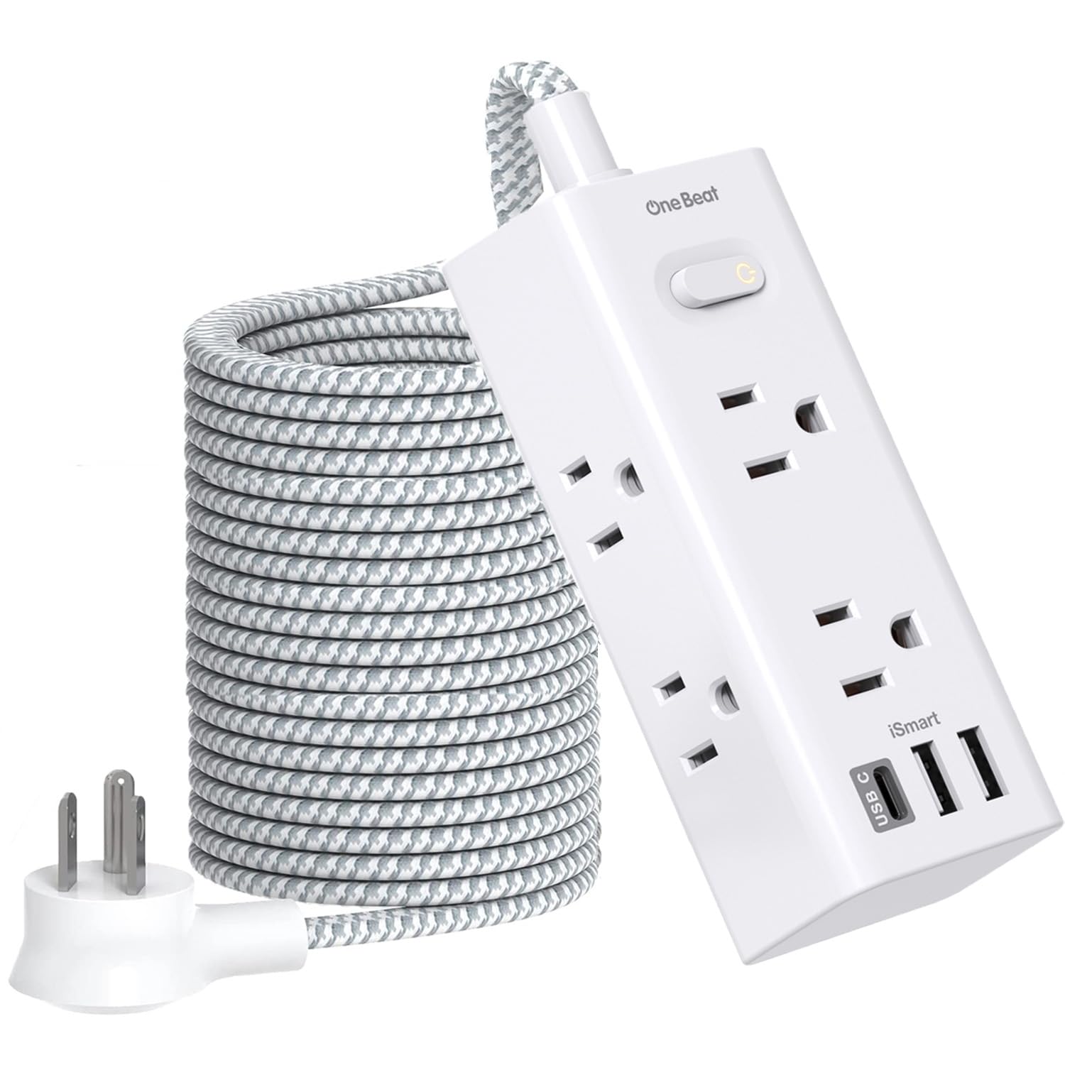 Extension Cord 25 Ft, Power Strip Surge Protector with 6 Widely Outlets 3 USB Ports (1 USB C), 3-Side Outlet Extender Strip, Flat Plug, Wall Mount Small Power Strip for Home Office College Dorm Room
