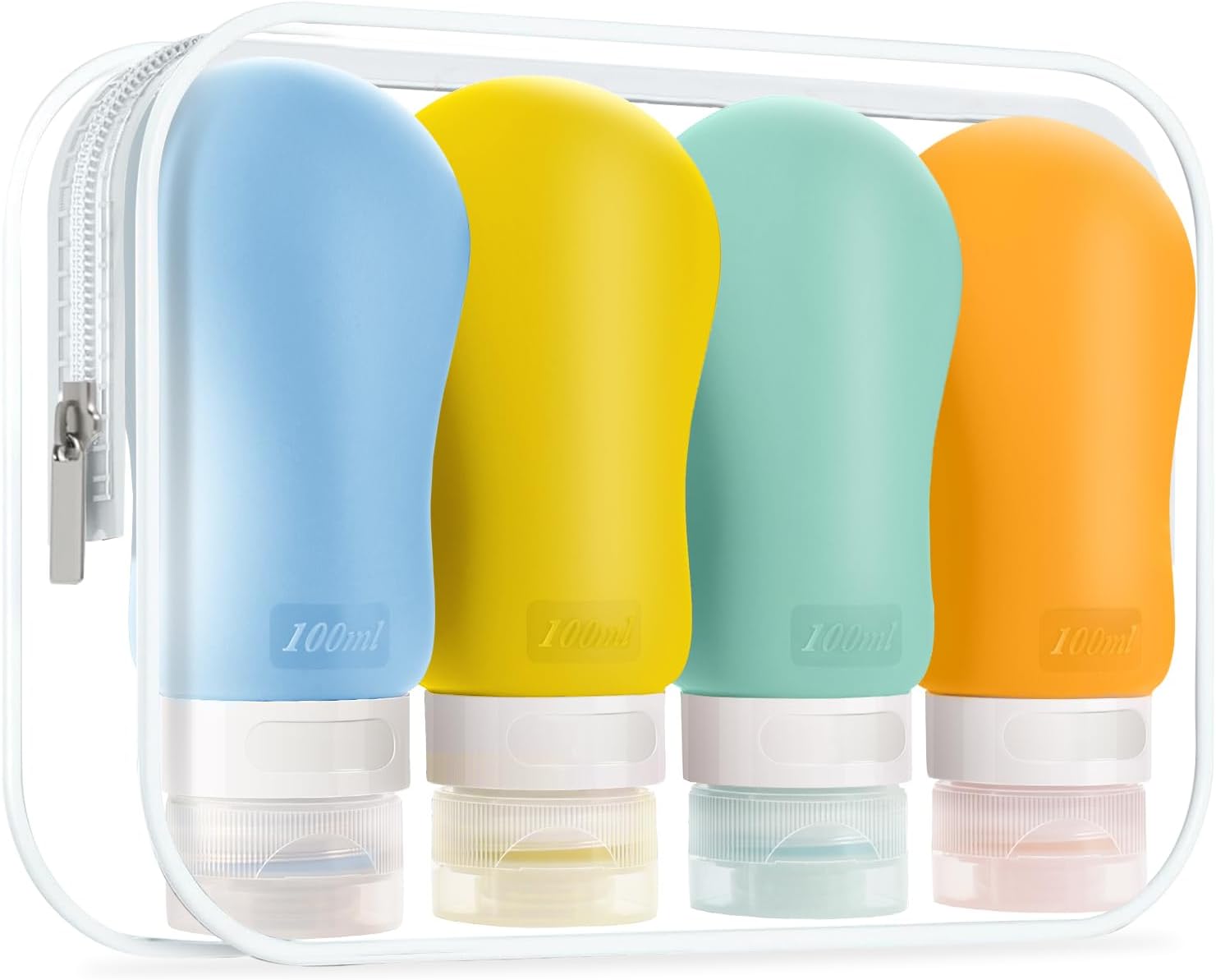 Portable Travel Bottles Set, AMMAX Leak Proof Squeezable Silicon Tubes Travel Size Toiletries Containers, TSA Carry On Approved Refillable Travel Accessories for Shampoo Liquids 4 Pack (3 fl. oz)