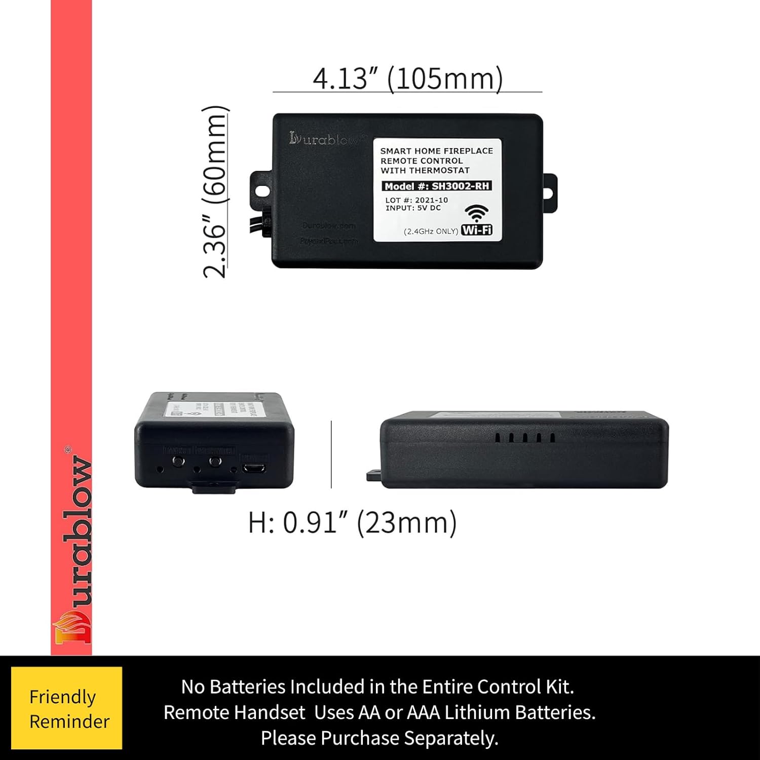 Dimensions of the Durablow SH3002-RH WiFi Controller Box