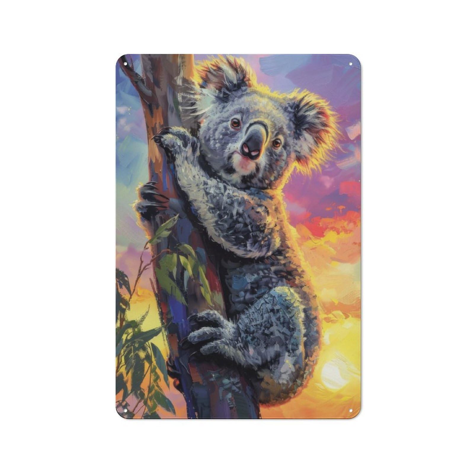 Sunrise Koala Metal Wall Sign 30x20cm, Modern Retro Loft Wall Plaque for Flat, Bar, Studio Or Gallery Wall