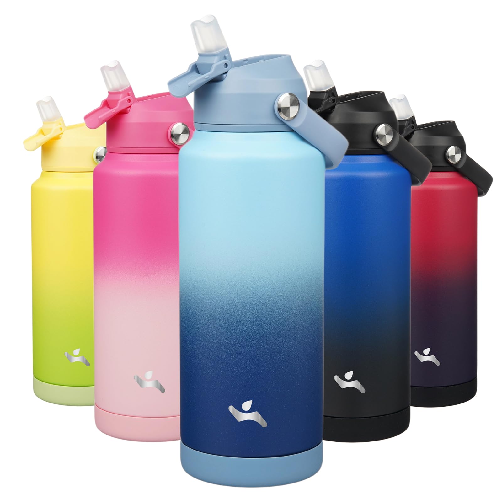 Konokyo Insulated Water Bottle with Straw Lid,32 oz Stainless Steel Vacuum Metal Bottle with Silicone Handle, Sky