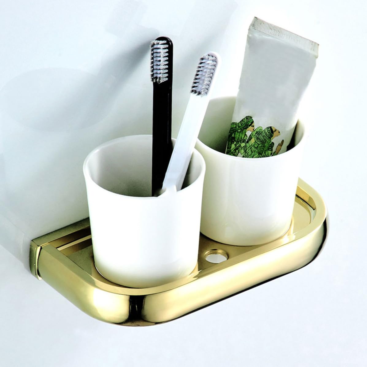 Porte-Brosse à Dents 19,5x10 CM Double Ouverture Mural en Laiton Doré