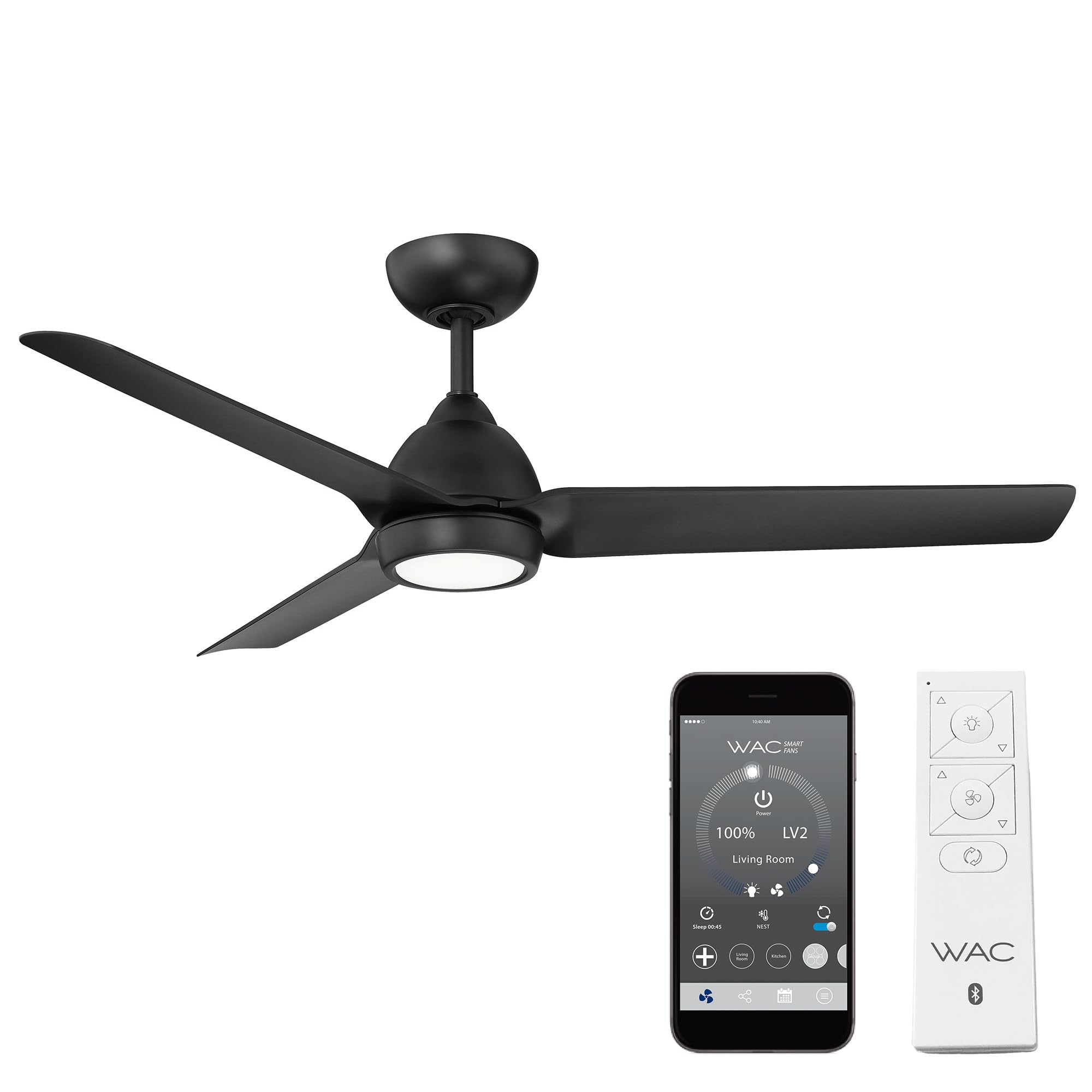 WAC Smart 54in Matte Black Ceiling Fan with LED & Remote