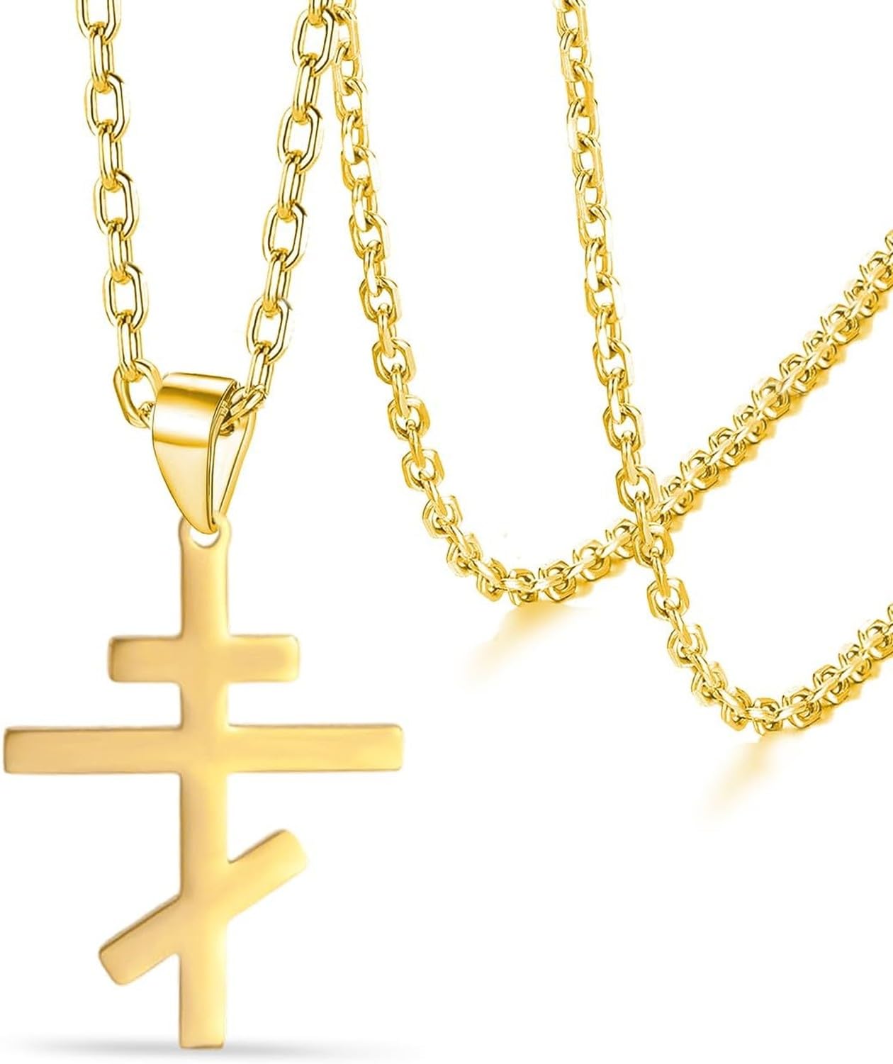 Wuufake Men Women Orthodox Christian Crucifix Cross Necklace Stainless Steel Russian Byzantine Cross Pendant Jesus Christ Elegant Religious Jewelry Gift for Him Her, Gold-1