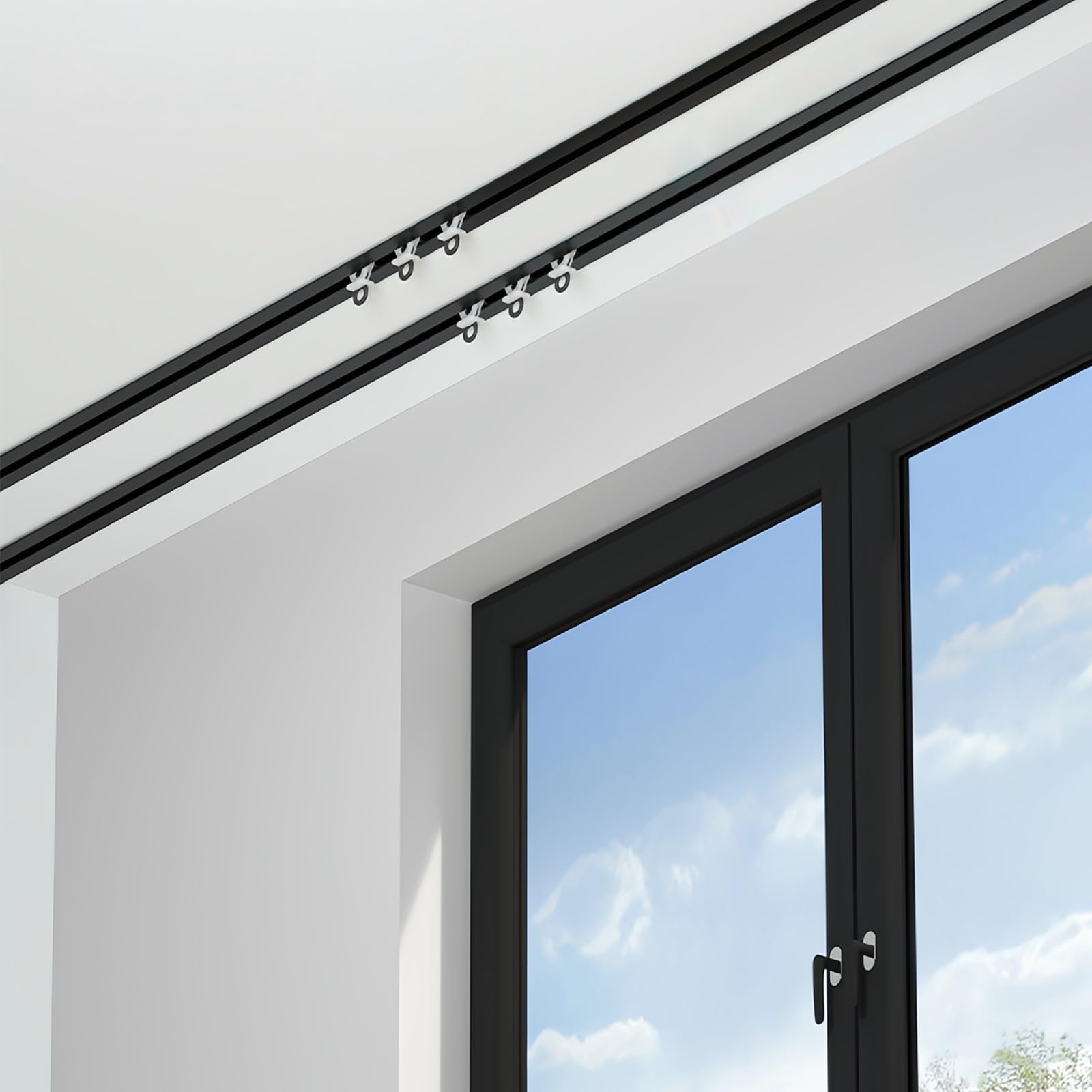 Binario da soffitto nero per tende e tende, lunghezza regolabile 1 m-6 m, in alluminio resistente, per divisori, facile montaggio a soffitto, 6 m