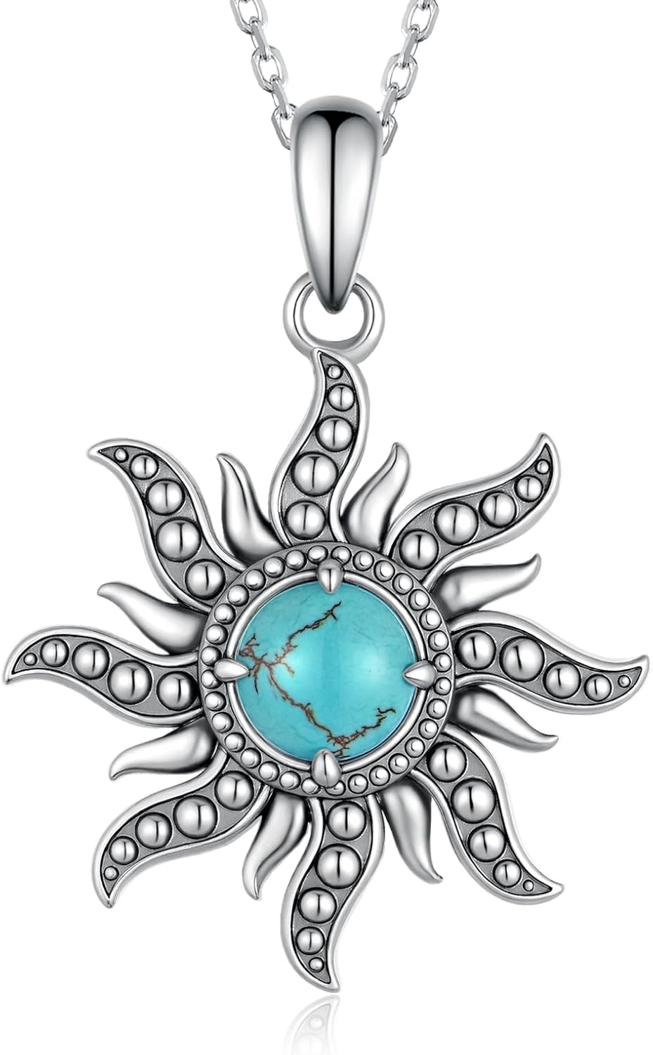 Sun Turquoise Necklace 925 Sterling Silver Genuine Turquoises Sun Necklace Western Nature Gemstone Turquoise Jewelry Gifts for Women
