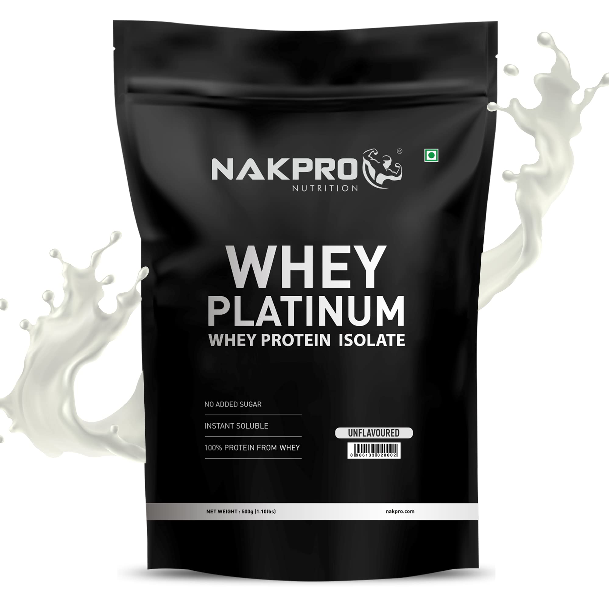 NAKPRO Platinum 100% Clean Raw Whey Protein Isolate, 500g Unflavoured | 31g Protein, Trustified Certified & No Adulteration | Fast Absorbing Whey Protein Powder