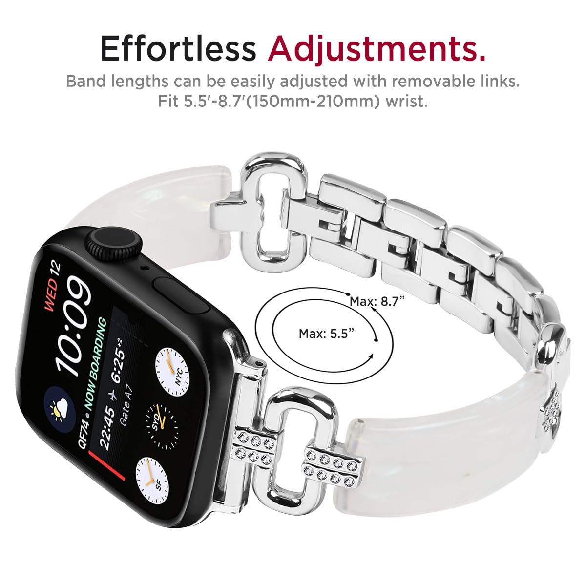 Miimall Resin Strap for Apple Watch Series 11 10 9 8 7 6 5 4 Ultra SE 3 2 1, Bling Metal Strap for iWatch 42mm 41mm 40mm 38mm - Image 4