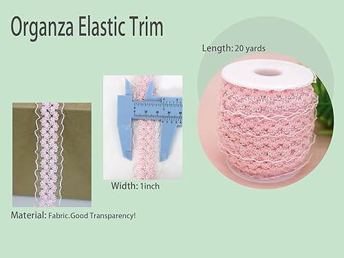 Miniatura 3 de 20 yardas de organza con doble volantes color rosa, ribete de encaje elástico, banda de encaje elástica, ropa y ropa para bricolaje, adorno de