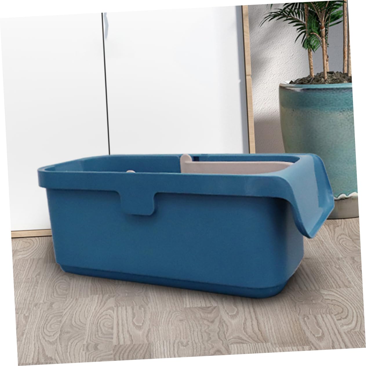 Cubo Gran Rectangular Limpieza de Plástico, Azul Capacidad, y Asa Portátil para Fregona, Adecuado para Suelos Tipo Hogar