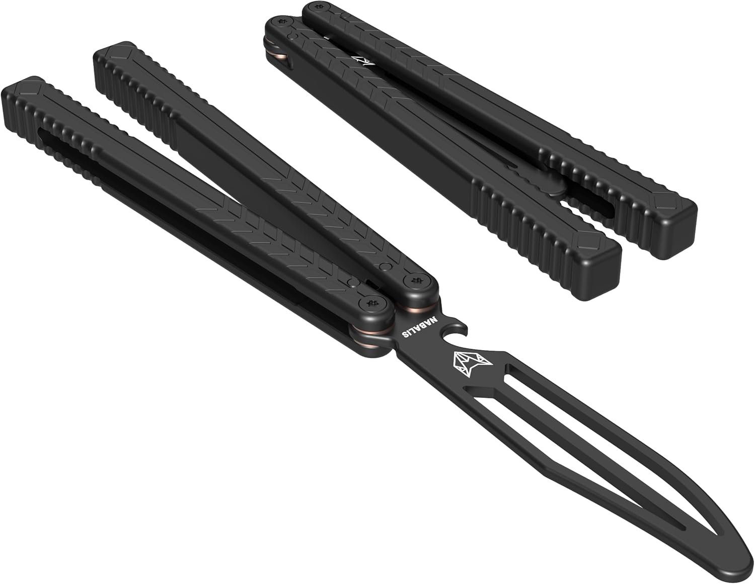 Nabalis X Will Hirsch Vulp Teflon Knife Balisong Trainer 6061 Aluminum Channel Handle With Zen Pins, Black