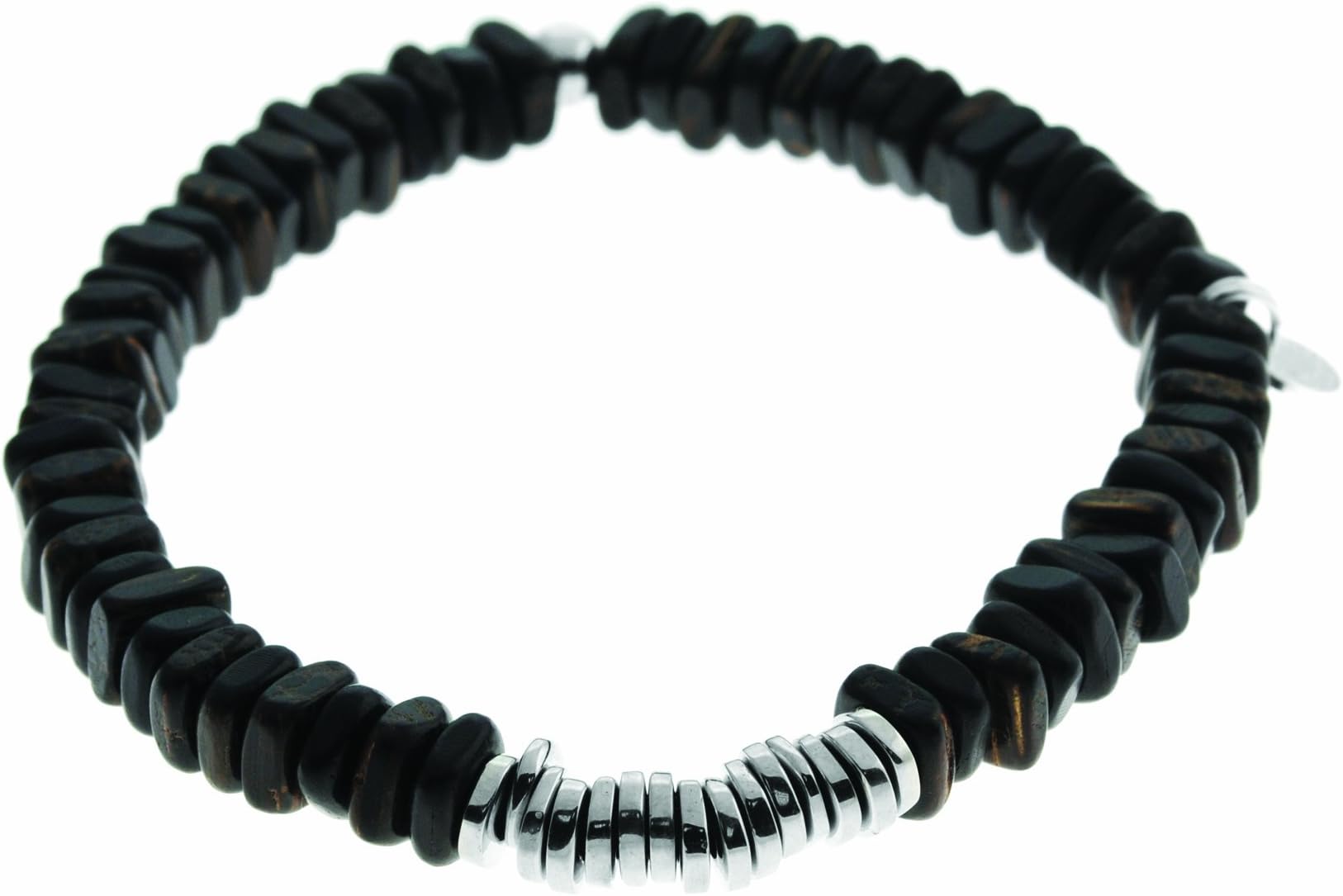 Tateossian Mens Disc Bracelet, Size Medium, Silver/Ebony Brown