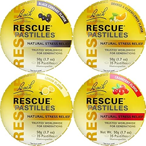 Bach RESCUE Pastilles Variety Pack Natural Stress Relief Lozenges, Homeopathic Flower Essence, Vegetarian, Gluten and Sugar-Free, 4-Pack Cover