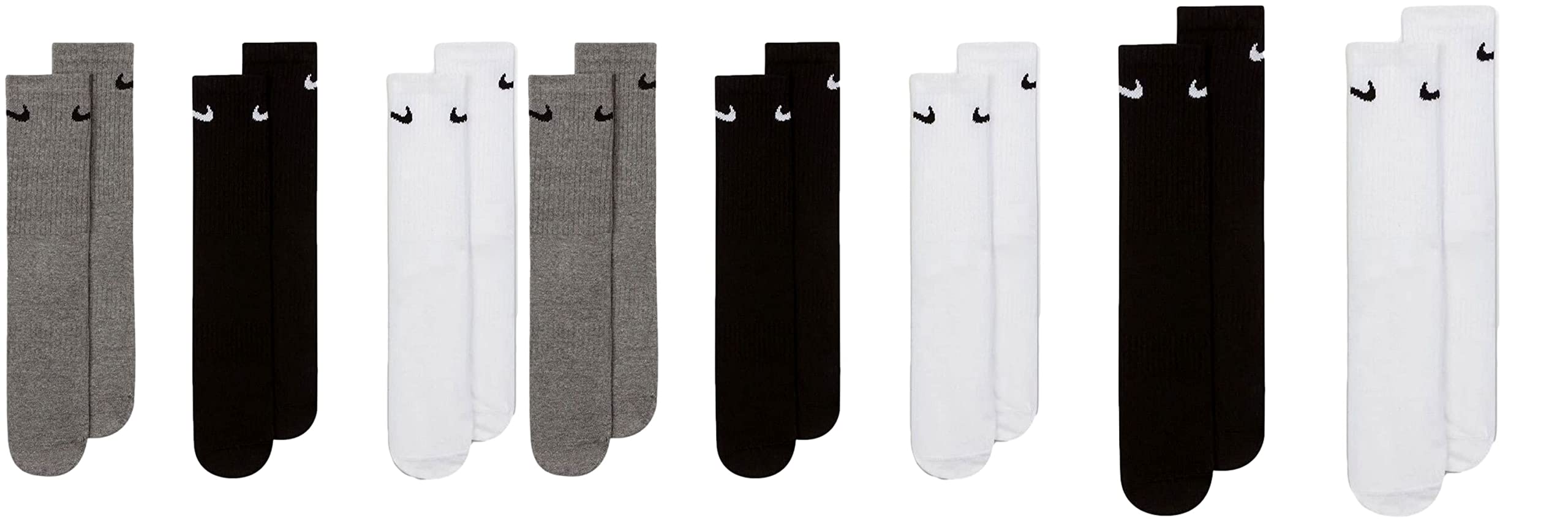 Nike Everyday Lightweight Crew SX7676 - Calcetines de tenis (8 pares), color blanco, negro y gris, color: blanco, gris y negro, talla: 34-​38