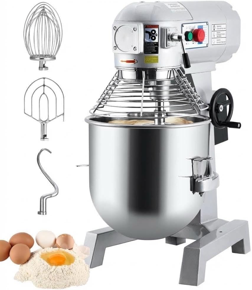 30Qt Commercial Food Mixer, Commercial Stand Mixer with 3 Speeds Adjustable, Stainless Bowl Durable Electric Mixer with Timer, Whisk and Dough Hook for Bakery Pizzeria