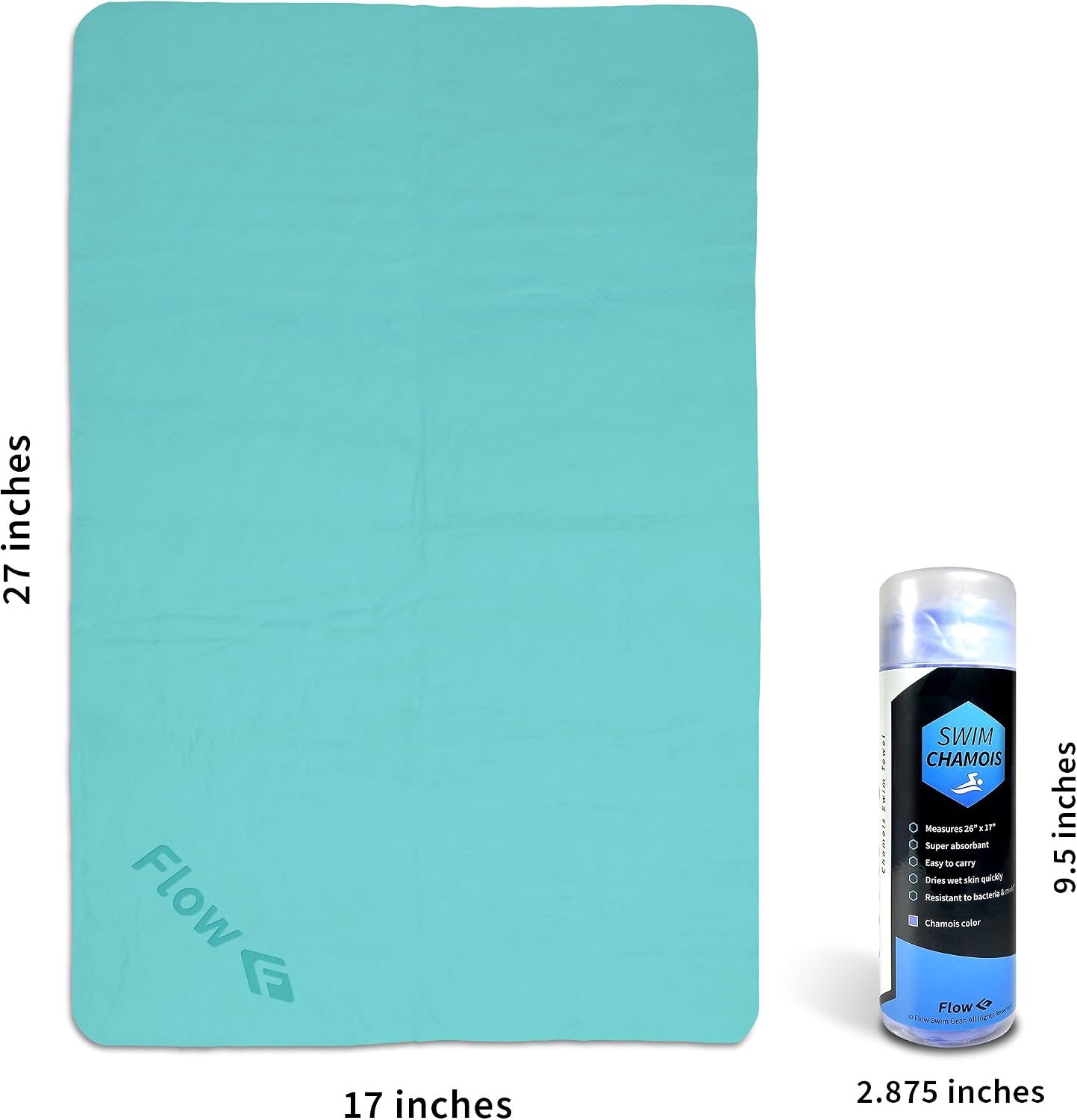 Flow Swim Chamois Towel - 26" x 17" (Aqua)