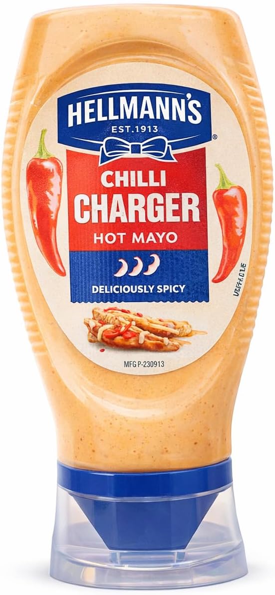Hellmannss Chilli Charger Hot Mayo Sauce & Dressing Squeeze Bottle – Creamy Spicy Sandwich Spread, Dip & Burger Sauce, Smooth Texture (Imported) 250ml