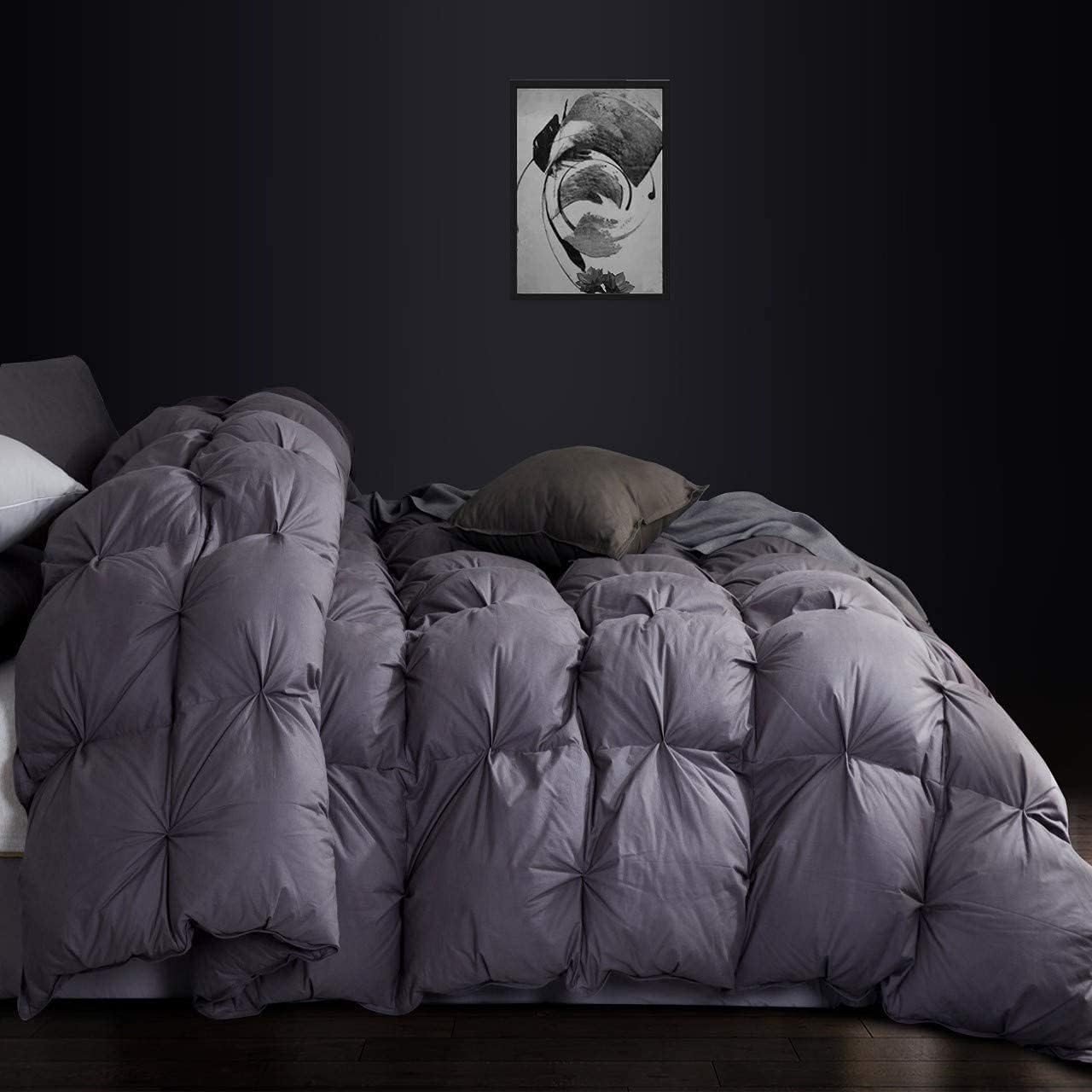 Luxurious Oversize Gray Goose Down Feather Comforter Duvet 108 X 98 inches, Pinch Pleat, 750+ Fill, 85 oz. Fill Weight, 1200 Thread Count 100% Egyptian Cotton (California King/Palatial King, Gray)