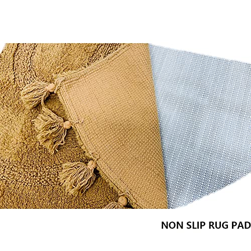 Half Circle Boho Bathroom Rug With Tassels 100% Cotton Hand-Woven Bath Mat Non Slip Absorbent Bath Rugs With Rug Pad Washable Boho Bath Mat Carpet For Tub, Shower 20"X32" Mustard #TOP3