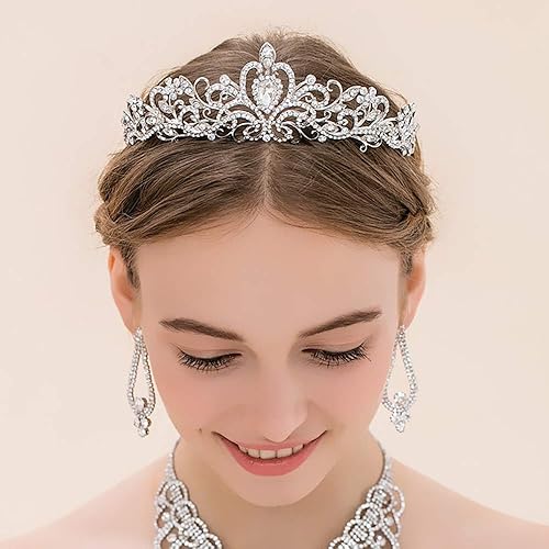 Miniatura 3 de ZOCONE Paquete de 2 tiara nupcial de diamantes de imitación, corona de boda de cristal para novias y niñas de flores con peine (cristal)