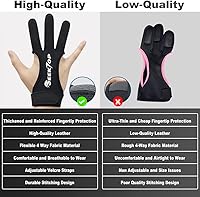 Vista 5 de Seektop Guantes de tiro con arco para caza de cuero, protector de tres dedos para jóvenes y adultos principiantes Negro