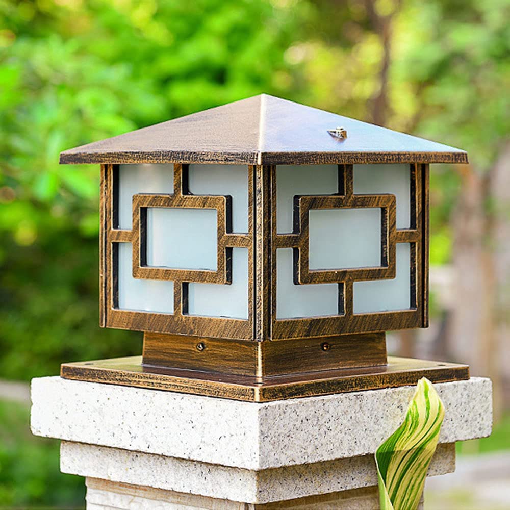 E27 Post Light Outdoor, Traditionelle Quadratische Post Lampe Vintage Druckguss Aluminium Säulenlicht wasserdichte Stehlampe Hof Rasen Gang Landschaftslampe