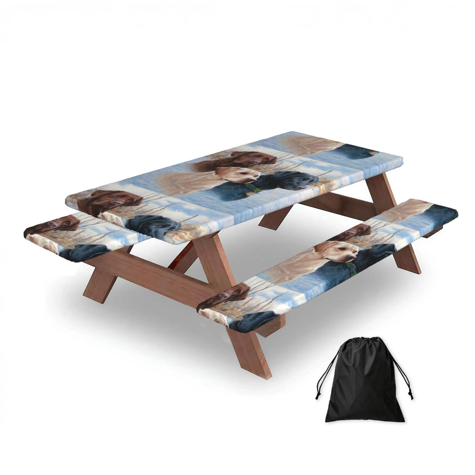 Dopklna As Picture Labrador Retriever Dog Puppy Art, Picnic Table Cover With Bench Covers -Waterproof Elastic Fitted Tablecloth For Garden Camping Patio 76X152cm