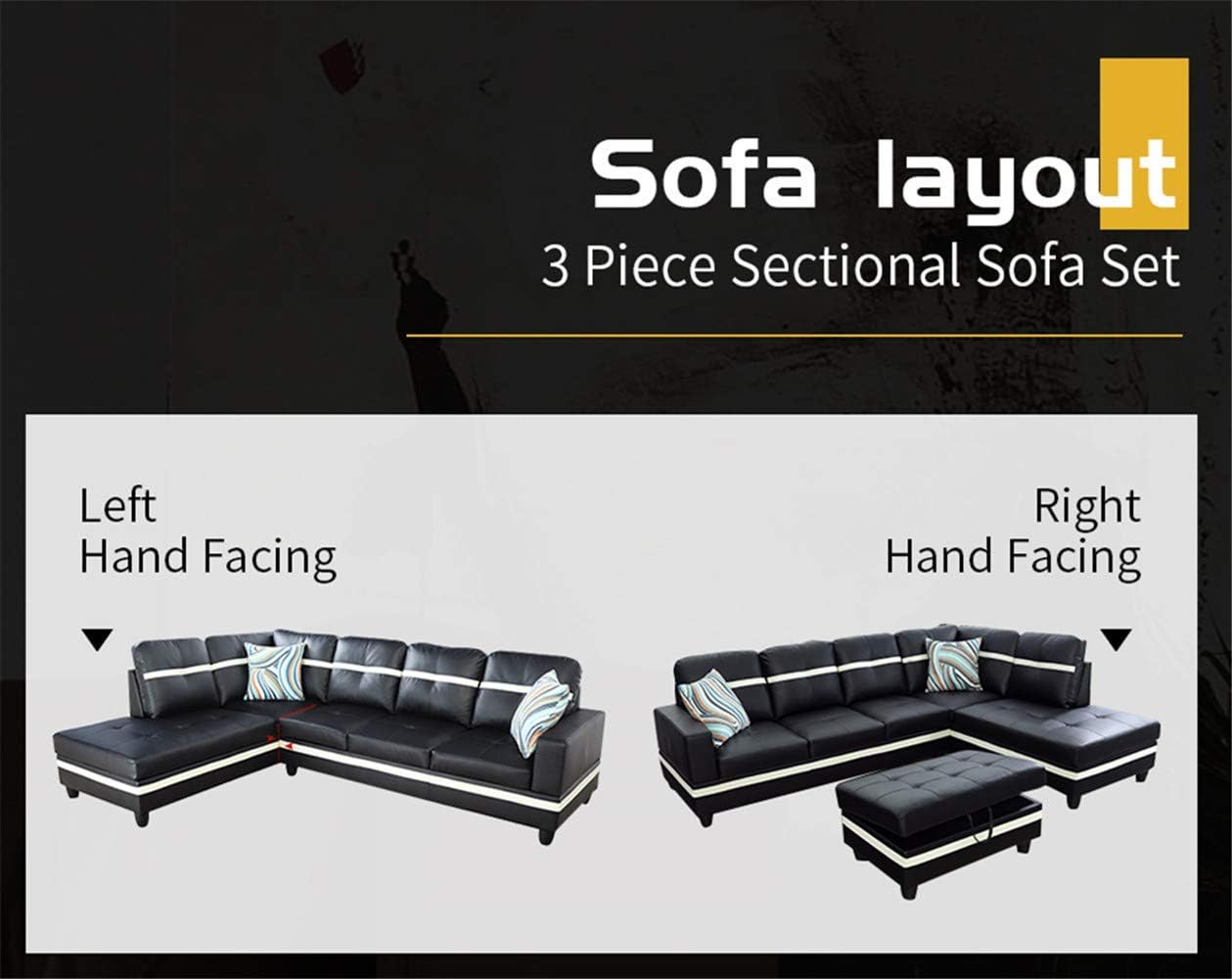 AINEHOME Furniture Sectional Sofa, Leather Black & White (Left Hand Facing,#1)