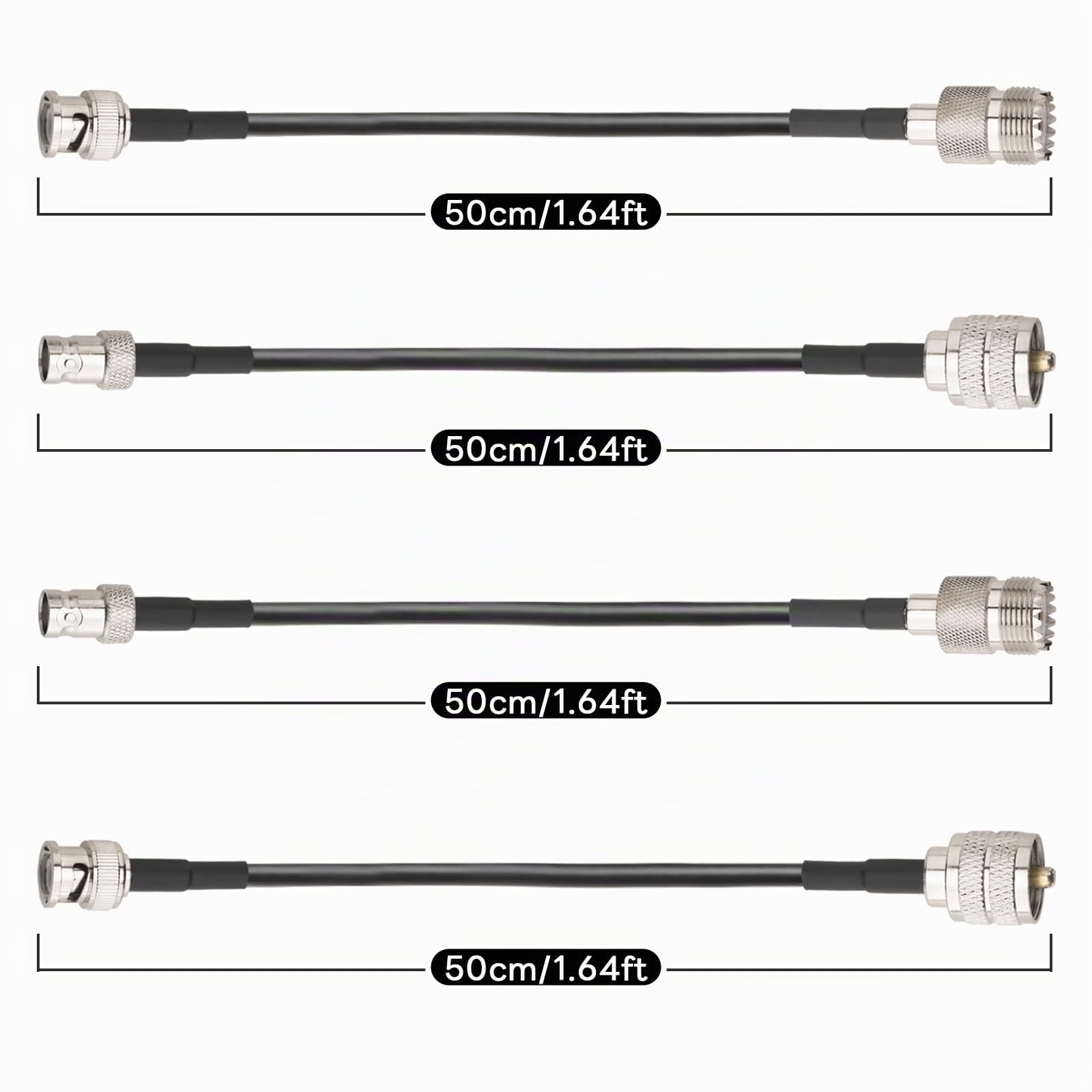 Kit 4 Cavi UHF a BNC - BMR200 Equivalente LMR200, 50 Ohm, Bassa Perdita, 50cm - Connettori PL259/SO239 Maschio/Femmina - Alta Qualità Professionale per Riceventi, Trasmissioni Radio, Antenne