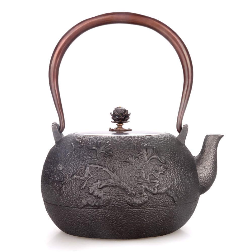 ZD-DZ Cast Iron Iron Japanese Craft Black Iron Hall Xiangyang Magnolia Old Iron Pot Handmade Iron Without Coating Oxidation 1.3 L
