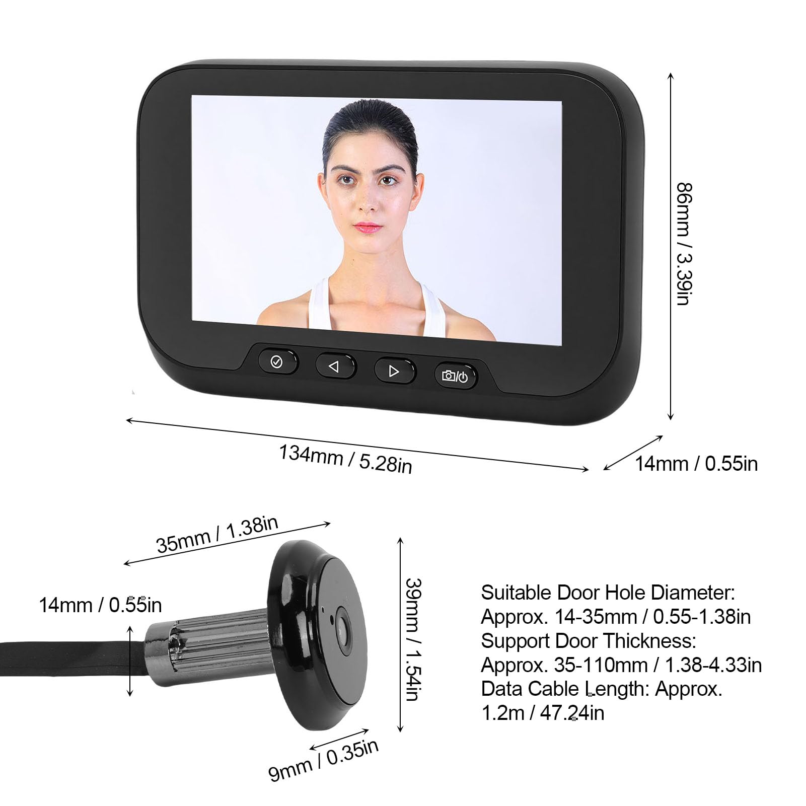 Fafeicy Caméra Judas Vidéo écran Couleur 4,5 Pouces 1080P Grand Angle 135 Degrés avec Détection de Mouvement Visionneuse de Porte Numérique pour Porte D'appartement de sécurité à