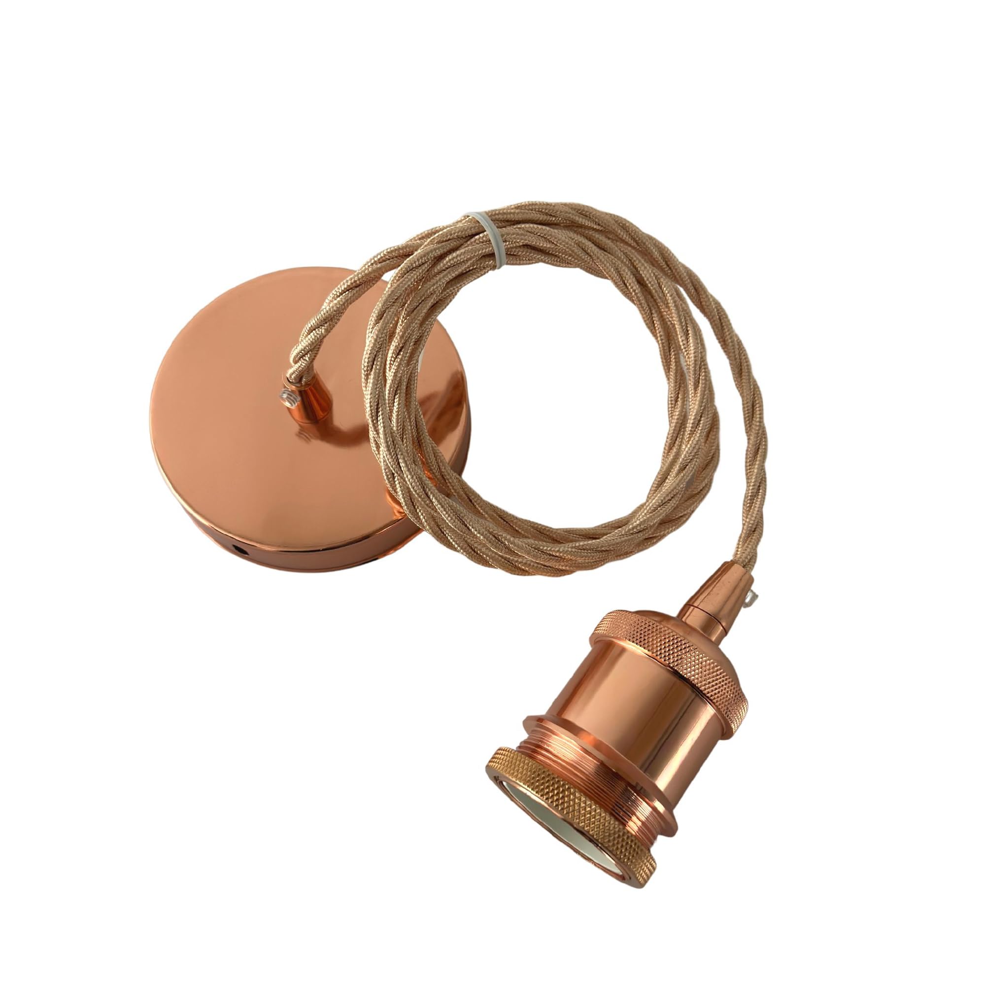 MOSSODOR Ceiling Pendant Light Fitting-Indoor Lighting Fixture-E27 Lamp Holder Ceiling Rose-Braided Flex Cable-Suspended Pendant Light Fitting (Twisted Wire-Rose Gold)