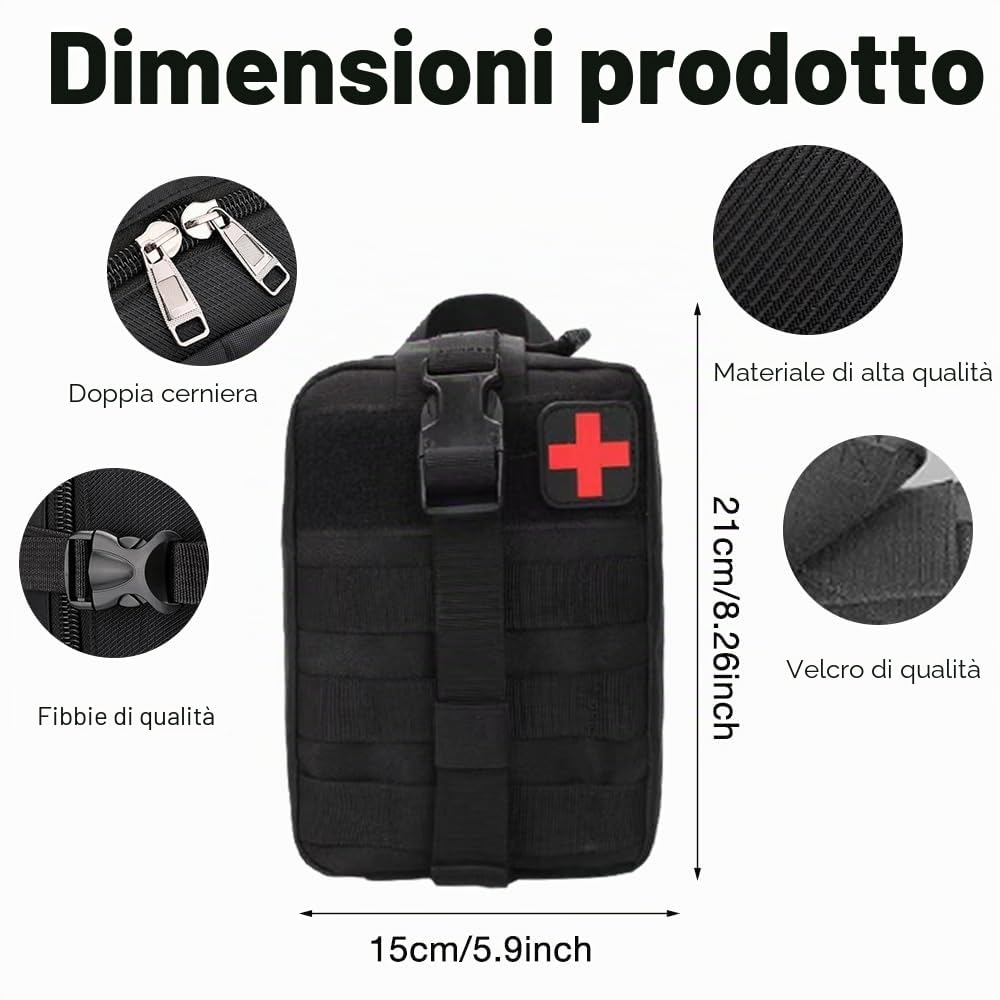 Mineup Trauma First Aid Kit, 46 pezzi Molle Emergenza di Primo Soccorso, Kit di Primo Soccorso per Esterni per medicina tattica per casa, auto, campeggio all'aperto