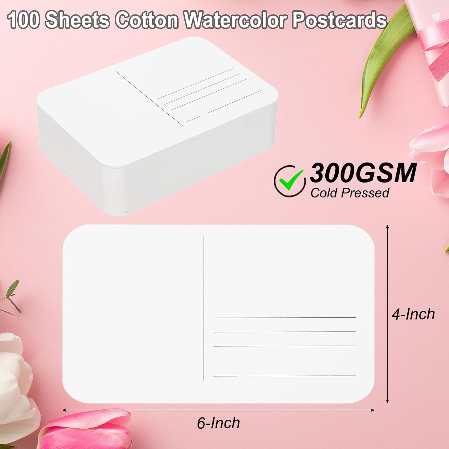 PATIKIL 100 Sheets Watercolor Postcards, 100% Cotton 4x6 Inch Blank Rounded Corners Water Color Paper Post Cards Cold Pressed for Mailing Art Painting Drawing, 140lb/300 GSM (Medium)