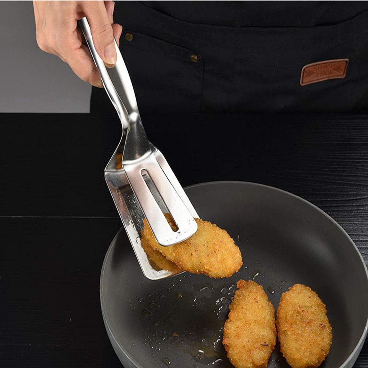 NatureMan Pinza da cucina multifunzione, acciaio inox, spatola a doppio lato, per bistecche, pane, hamburger, barbecue, carne, pizza, pesce