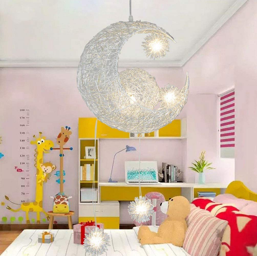 Lampada a sospensione a LED Forma di Luna Moderna Lampada a Sospensione in alluminio per Bambini Camera da Letto (Luce Bianca)