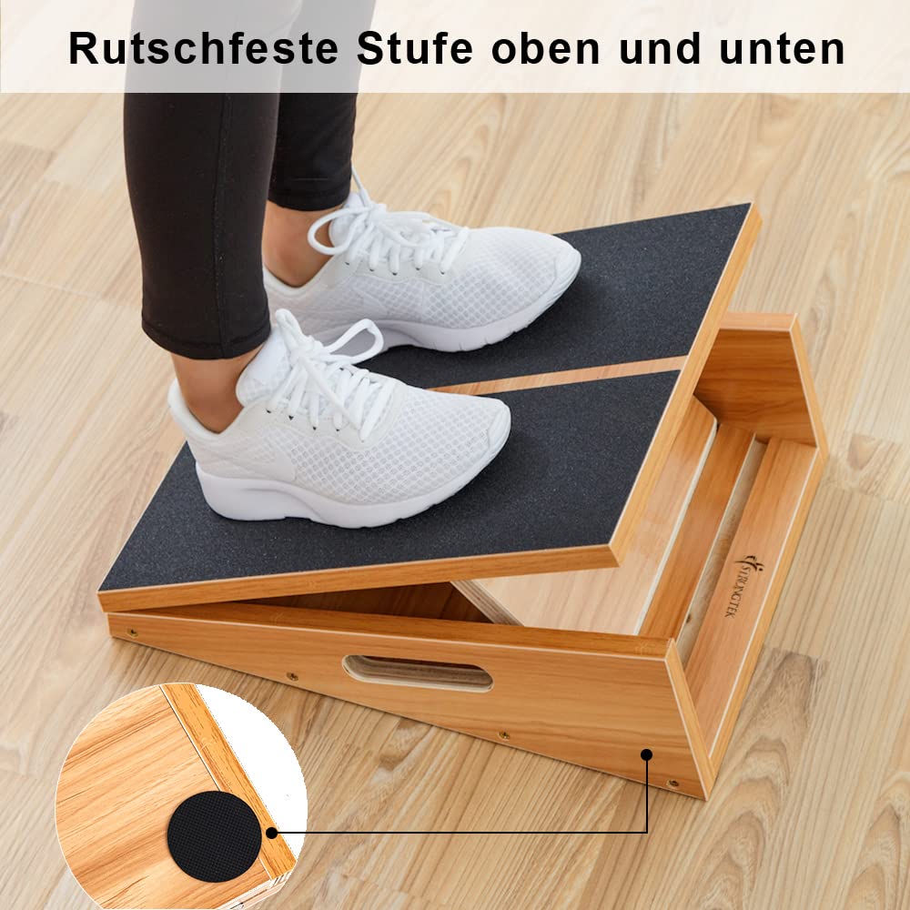 StrongTek Professionelles Slant Board Schrägbrett aus Holz, verstellbarer Wadendehner mit Tragegriff & Antirutsch-Beschichtung