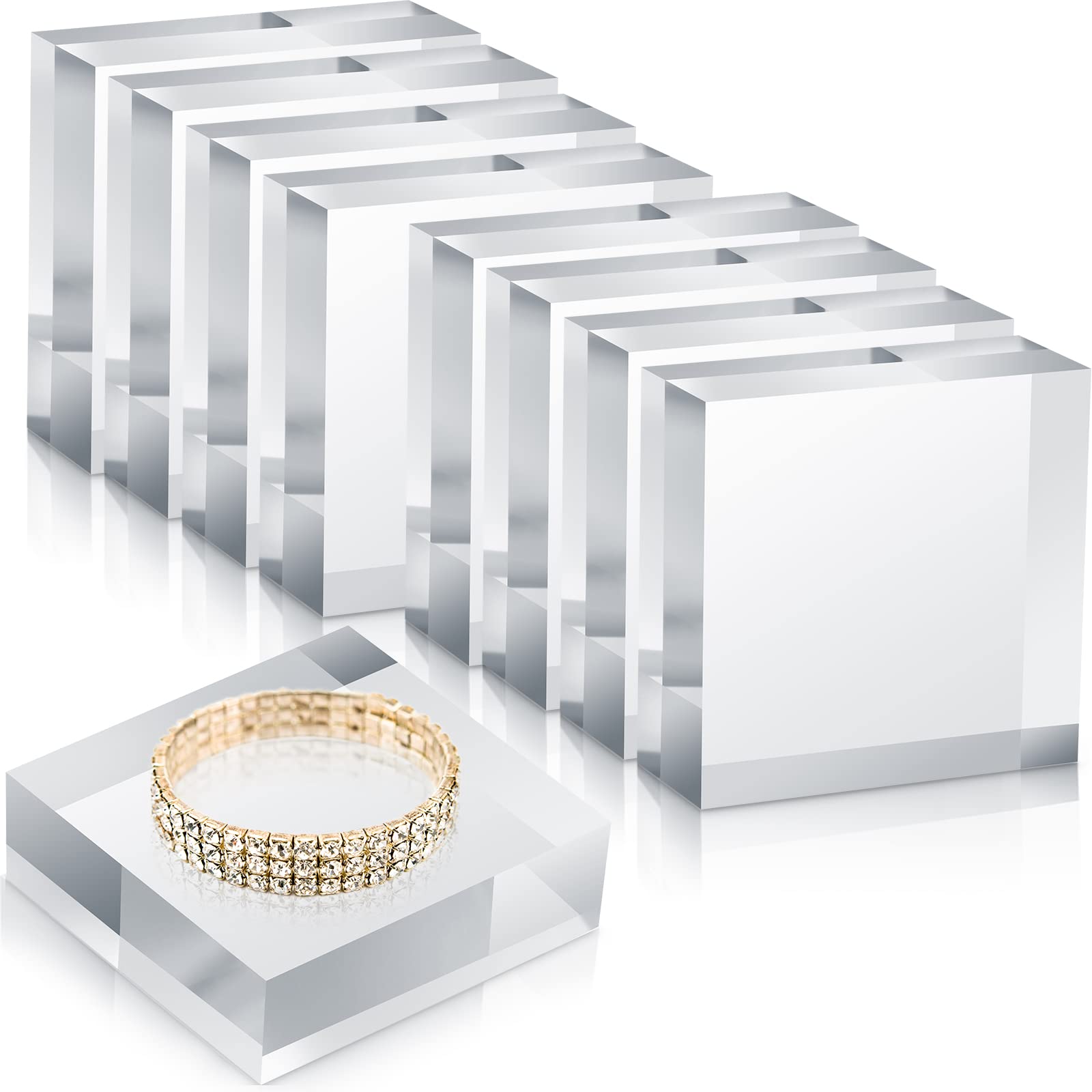 8 Pcs Acrylic Square Display Block Clear Polished Cube Jewelry Stand Solid Acrylic Pedestal Stand Crystal Ring Showcase Holder Display Base for Riser(3 x 3 x 1 Inch)